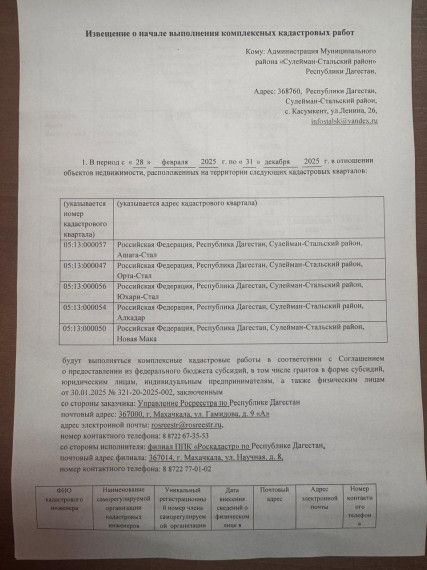 Извещение о начале выполнения комплексных кадастровых работ. Извещение о начале выполнения комплексных кадастровых работ.